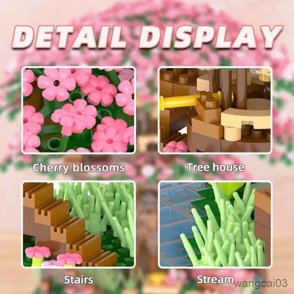 Blocos 2138PCS Mini Tree House Building Blocks Cherry Blossom Plant City Street View Bricks DIY Model Ornament Toy Presente para crianças R231025