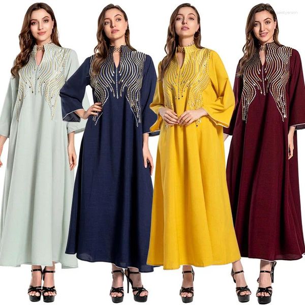 Ethnische Kleidung Luxus Diamsonds Frauen Dubai Abaya Kimono Ärmel Mode Muslim Robe Nahen Osten Abendkleid Islamische Jalabiya Party Kleid