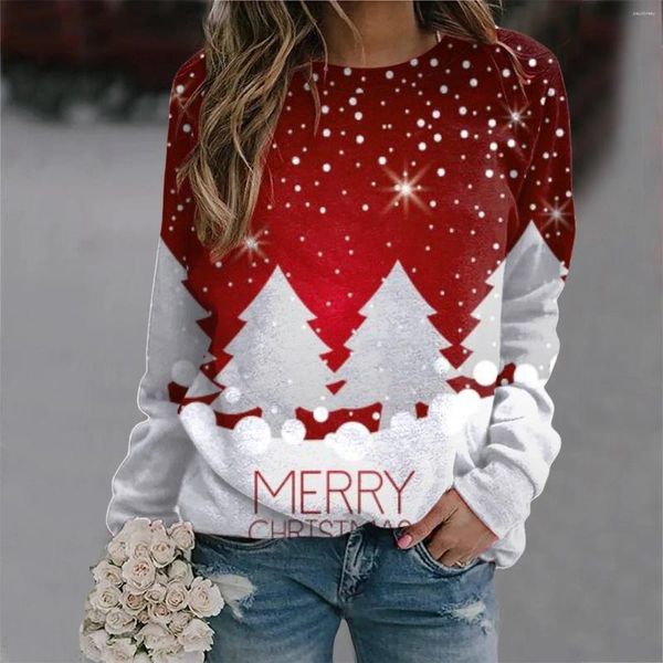 Felpe con cappuccio da donna Felpa di buon Natale per donna Divertente albero camion Pullover grafico girocollo Top casual larghi a maniche lunghe da donna