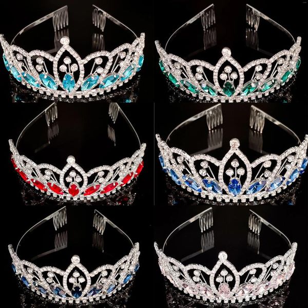 Grampos de cabelo moda cor cristal coroa nupcial e headdress strass bandana para acessórios de casamento feminino