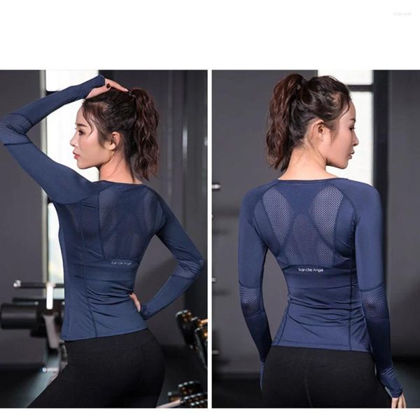 Camicie attive Abbigliamento sportivo da donna Per fitness Maglia da donna Senza cuciture Manica lunga Palestra Donna Camicia sportiva Top da yoga Top da allenamento femminile T-shirt