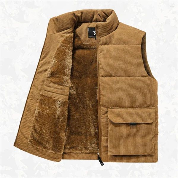 Coletes masculinos colete de lã de inverno homens algodão acolchoado jaqueta quente sem mangas casaco gola colete corduroy outwear roupas oversize