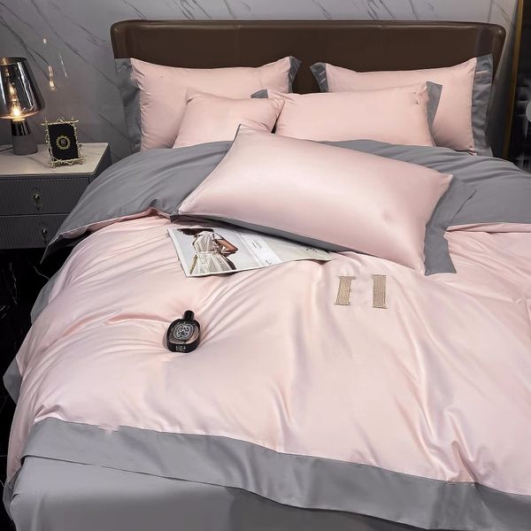 Bettwäsche-Sets, Designer-Wohnkultur, europäischer leichter Luxus-Stil, vierteiliges Bettlaken und Bettbezug aus reiner Baumwolle, hochwertige Luxus-Hotelbettwäsche mit einfacher Stickerei