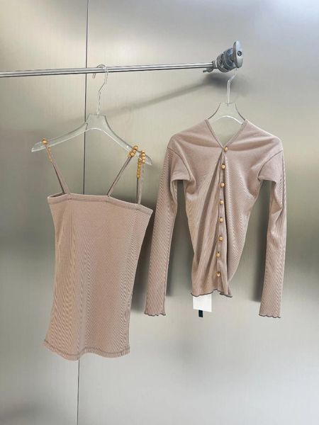 Vestidos de trabalho 2023 moda feminina terno botão de algodão com nervuras de malha cardigan colete conjunto de duas peças 0821