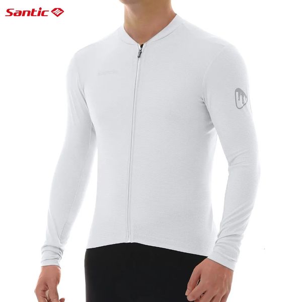 Outros artigos esportivos Santic Homens Ciclismo Jersey Mangas Compridas Fit Confortável Proteção Solar Road Bike Tops MTB Jerseys 231024