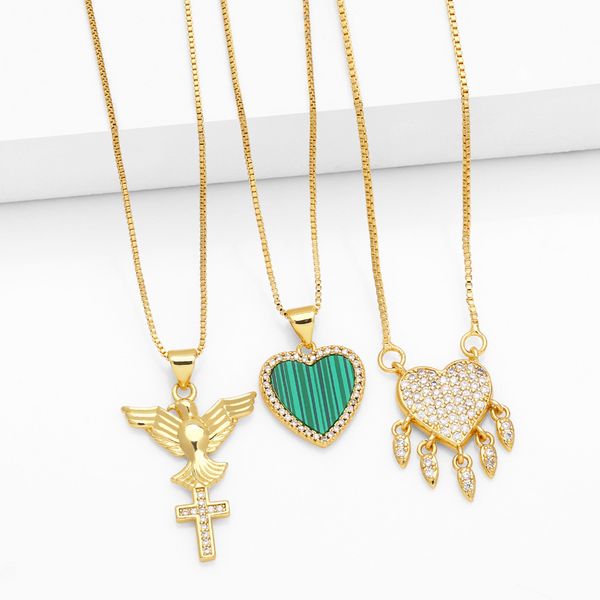 Neue Ankunft Zirkon Herz Halsketten Für Frauen Kupfer Vergoldet Caduceus Halskette Einfache Mode Schmuck Geschenke
