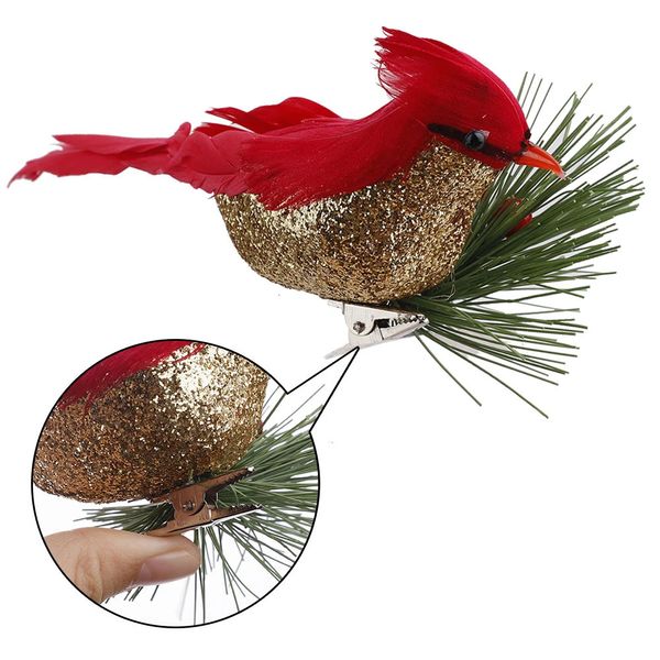 Decorazioni natalizie 10 pezzi Realistico carino cardinale clip su ornamenti per l'albero di Natale 2024 Festival Decor Piume rosse Uccelli artificiali Home Decor fai da te 231025