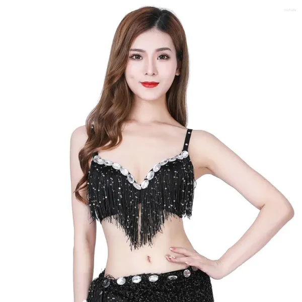 Abbigliamento da palco Nappa Halter Top Reggiseno di danza del ventre Moda Strass Paillettes Spettacolo Costumi Costume da spettacolo Discoteca