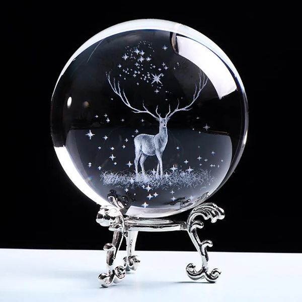 Рождественские украшения 3D Wapiti Ball Лазерная гравировка Стеклянный глобус Хрустальный орнамент Миниатюрный олень Домашний декор Рождественские украшения Аксессуары Сфера 231023