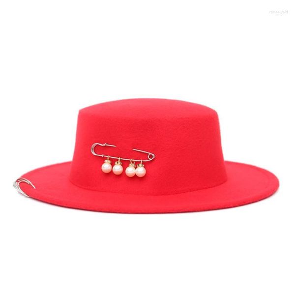 Berets Fedora Chapéu Anel de Cobre Grande Agulha Flat Top Outono e Inverno Pérola Feminina Panamá 2023Berets Wend22