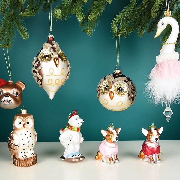 Decorazioni natalizie Ornamenti in vetro Decorazioni per l'albero di Natale Accessori per la casa Gufo Cane Orso Anno Decorazioni per l'albero Novità Navidad 231025