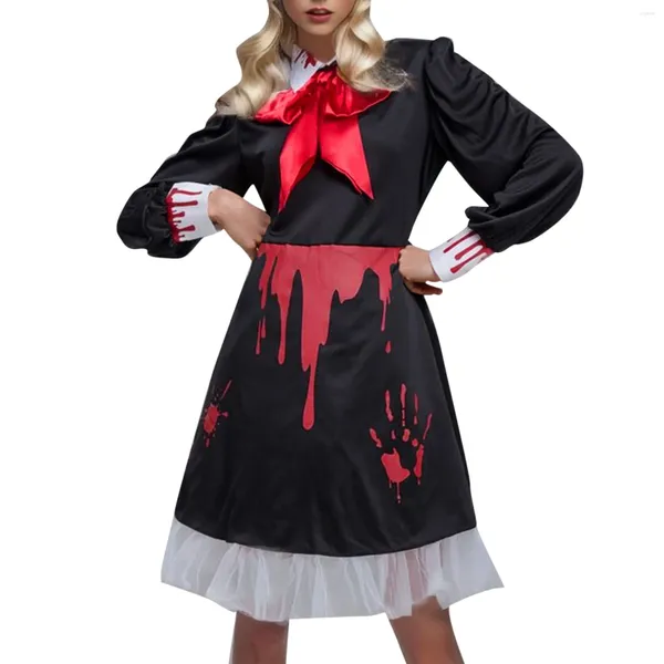 Vestidos casuais halloween cosplay traje mulheres vestido feminino sangrento estudante menina manchado de sangue vestidos festival festa papel jogando
