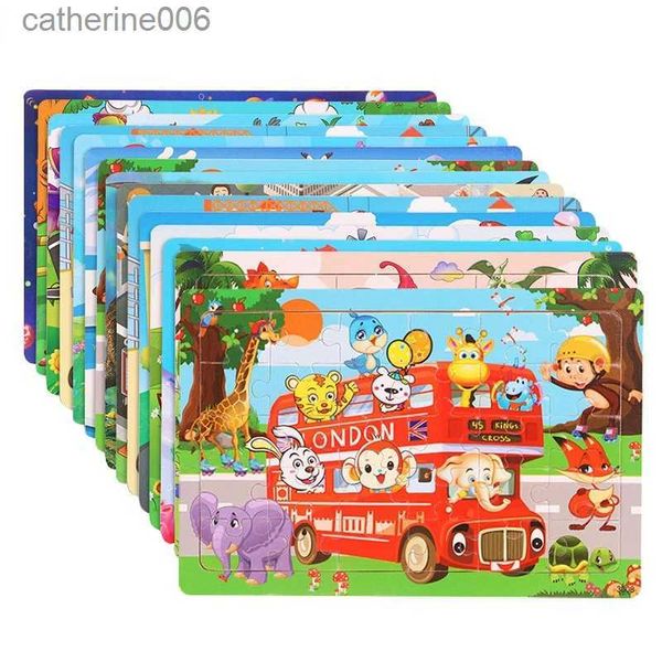 Puzzles Holzpuzzle Tier Kinderspielzeug Holzpuzzles Cartoon Fahrzeug Dinosaurier Baby Lernen Lernspielzeug für KinderL231025