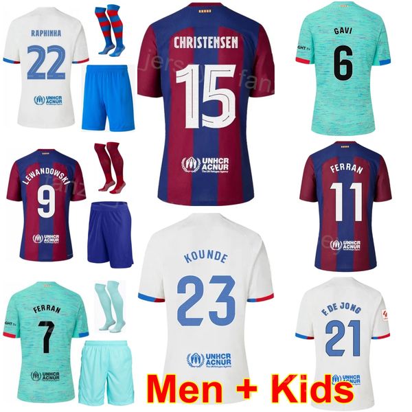 Clube 23 24 Homem Futebol Juvenil 1 Marc Andre Ter Stegen Jersey 22 Ilkay Gundogan 23 Jules Kounde 7 Ferran Torres 9 Robert Lewandowski 27 Lamine Yamal Camisa de Futebol BaSai