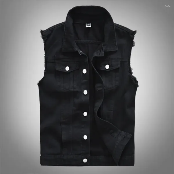 Gilet da uomo Casual Cowboy Horse Clip Vest Jeans senza maniche alla moda Denim nero per uomo Taglie forti 5XL 6XL