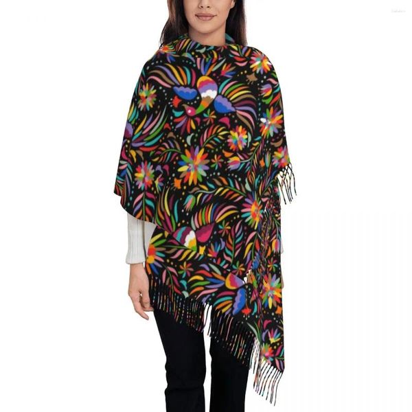 Шарфы, женский шарф с кисточками, ретро-мексиканский цветочный узор, большая зимне-осенняя шаль и накидка, этнические цветы, повседневная одежда, кашемир