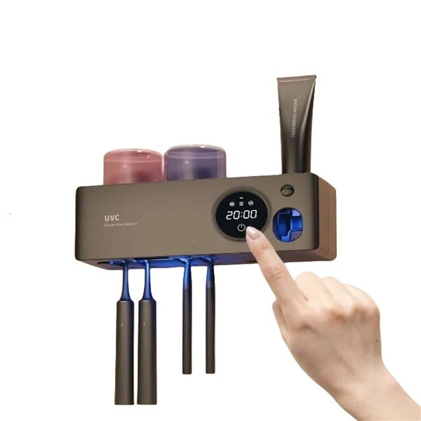 Zahnbürstenhalter, automatischer UV-Zahnbürstenhalter mit 2 Tassen, Aufhänger für elektrische Zahnbürsten, Trocknen, intelligentes USB-Zahnpastaspenderregal zur Wandmontage, 231025