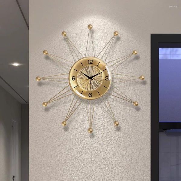 Relógios de parede Luxo Sala de estar Relógio Decoração Ouro Único Mão Elegante Número Clássico Agulhas Redondo Moderno Saat Decor