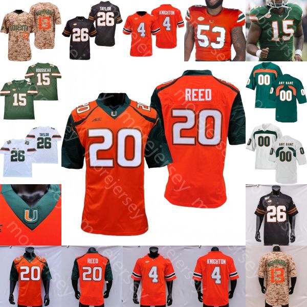 Miami Hurricanes Camisa de futebol NCAA College Tyler Van Dyke Henry Parrish Jr. Mark Fletcher Sean Taylor Francisco Mauigoa Young Restrepo Al