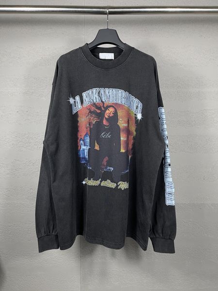 Marca de luxo fardo alta qualidade oversize nc paris elementos musicais lavados desgastados camisetas ia preto impresso camiseta unissex solto encaixe