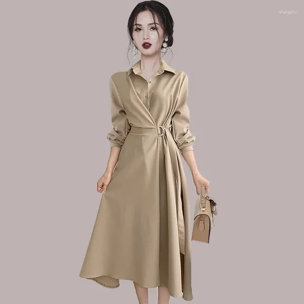 Casual Kleider High-Grade Shirt frauen Langarm Herbst 2023 Elegante Prominente Temperament Lange Taille-Schlankheit Kleid