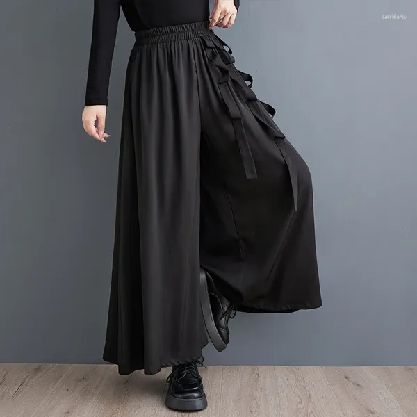 Женские брюки японский Ямамото, темный стиль, лоскутное платье с высокой талией, шикарные черные осенние широкие брюки-кюлоты, модные женские весенние повседневные брюки