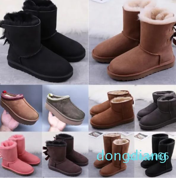 Botas femininas clássicas ultra mini tornozelo curto meio joelho bota alta pele inverno castanha rosa bota plataforma com gravata borboleta