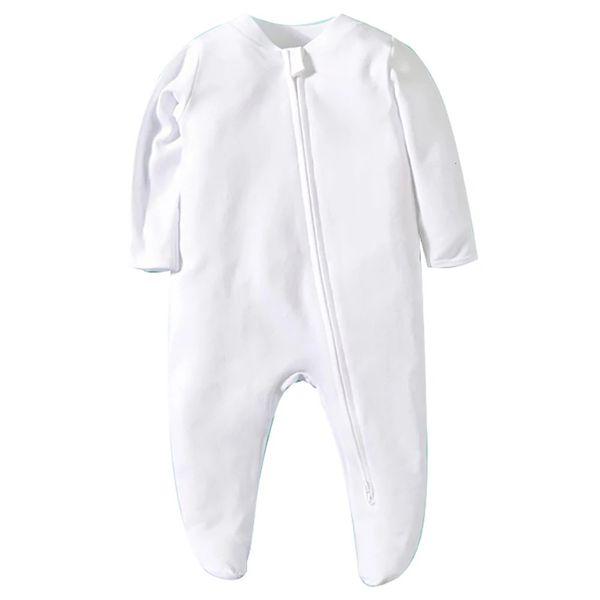 Pagliaccetti Born Pigiama con piedi Cerniera Ragazza e ragazzo Pagliaccetto Manica lunga Tuta in cotone Solido Bianco Moda 0-12 Mesi Vestiti per bambini 231024