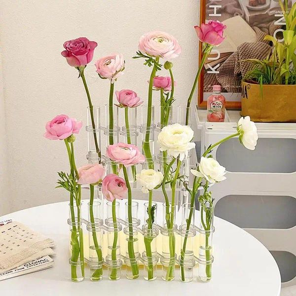 Vasi 8 pezzi/6 pezzi vaso per fiori incernierato vetro durevole realizzato in vetro trasparente tavolo idroponico a forma di S con gancio e spazzola