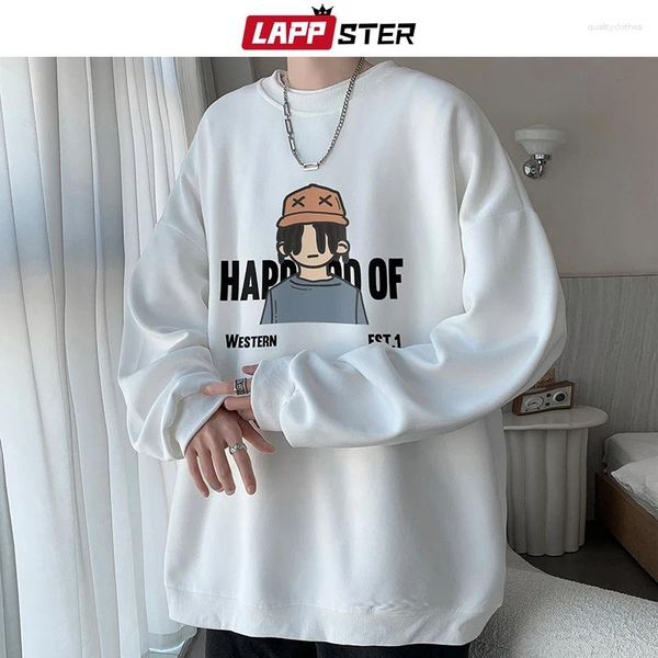 Felpe con cappuccio da uomo Cartoon Harajuku Divertente pullover oversize da uomo Felpe alla moda coreane Abbigliamento con cappuccio casual vintage nero