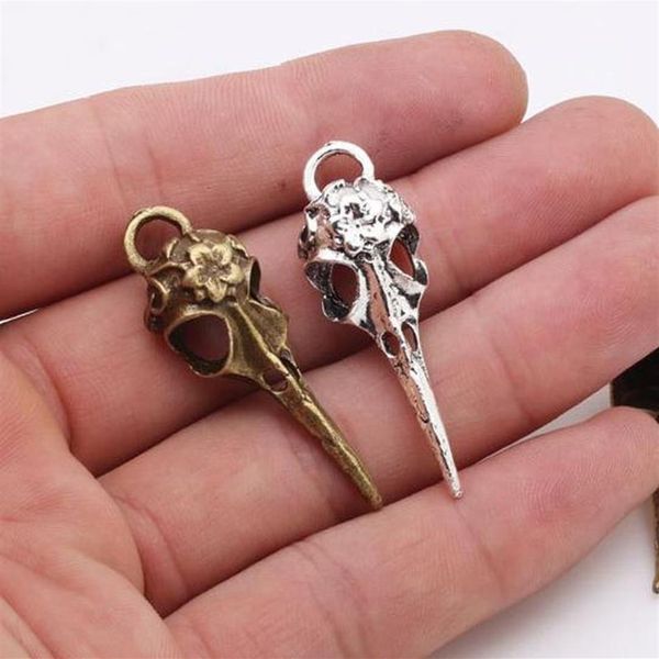 Lega 50 pezzi stile vintage bronzo tono argento teschio testa di uccello fascini di fiori collana pendente accessori di gioielli 260D