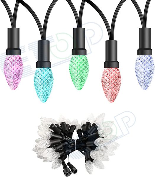 Decorações de Natal C9 Luzes de Corda IP68 Mudança de Cor À Prova D 'Água 50LEDs RGB para Jardim Ao Ar Livre Pátio Decoração de Férias 231025