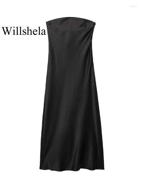 Casual Kleider Frauen Mode Satin Schwarz Plissee Seitlichem Reißverschluss Midi Kleid Vintage Liebsten Slash Neck Weibliche Chic Dame