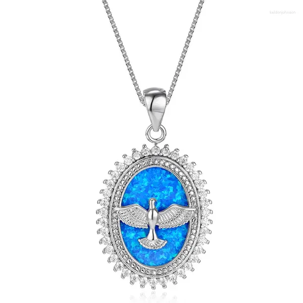 Ожерелья с подвесками, большой овальный синий опал, ожерелье с животными, милый мир для женщин, свадебные украшения, очаровательная серебряная цепочка