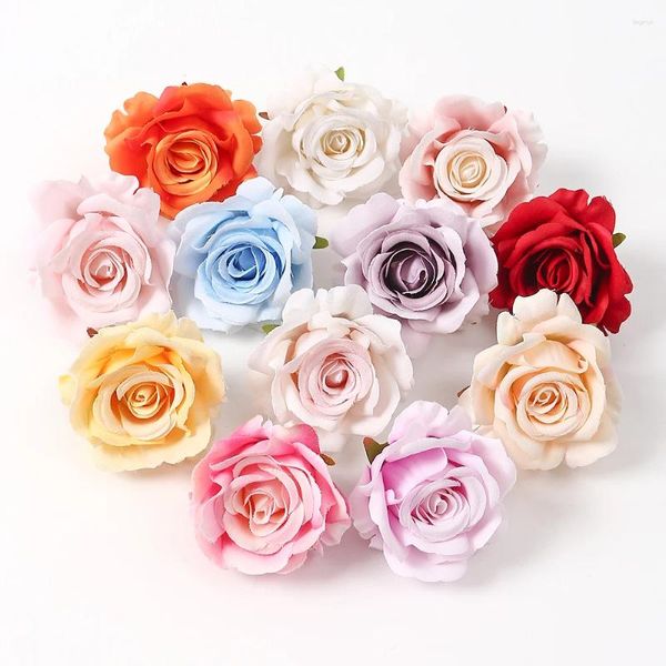 Flores decorativas 5/10 pçs rosa cabeças artificiais scrapbooking casa decoração de parede de casamento flor falsa diy grinalda caixa de presente de doces decoração do bolo