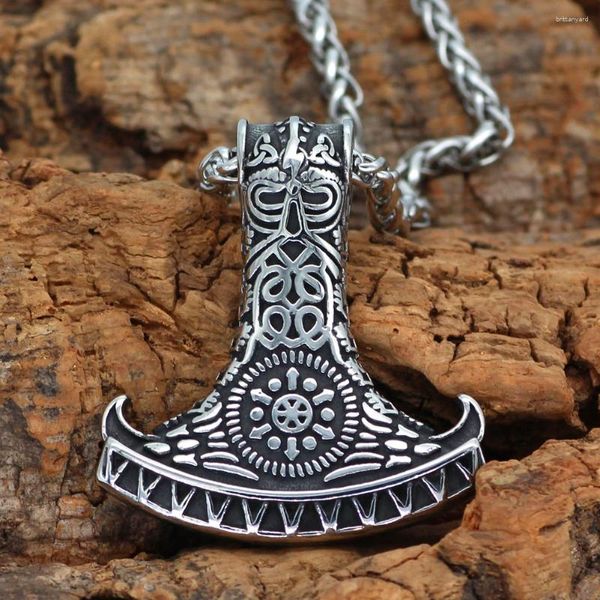 Ожерелья с подвесками, скандинавское ожерелье из нержавеющей стали Мьельнир Одина с лицом викинга с подарочной сумкой