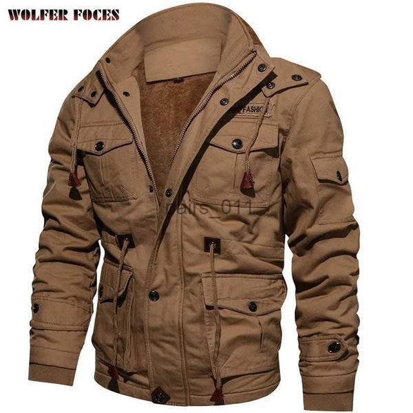 Giacche da uomo Giacche invernali Cappotto da uomo in peluche con cappuccio addensato Autunno Grande cotone tattico Abbigliamento da lavoro medio e lungo Bomber Cappotti tattici YQ231025