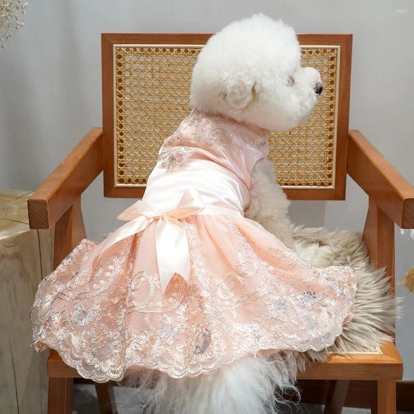 Cão vestuário elegante bowknot vestido de casamento cachorrinho princesa flor bordado roupas de design de luxo para cães pequenos festa de baile