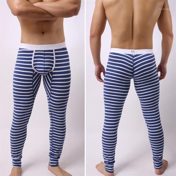 Homens sleepwear moda marca cruz listra algodão homem sexy bolsa lounge calças gay térmica dormir pijama leggings 2021 tamanho 317o