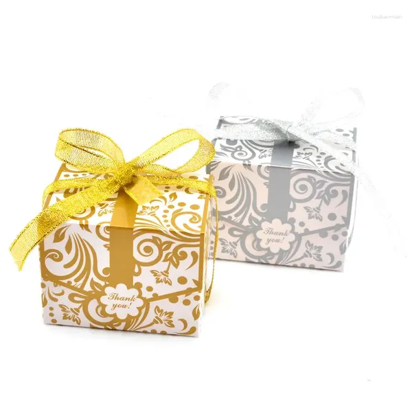 Подарочная упаковка, свадебная коробка конфет, креативные золотые/серебряные подарочные пакеты для вечеринки, бумажные коробки для сладостей с лентой