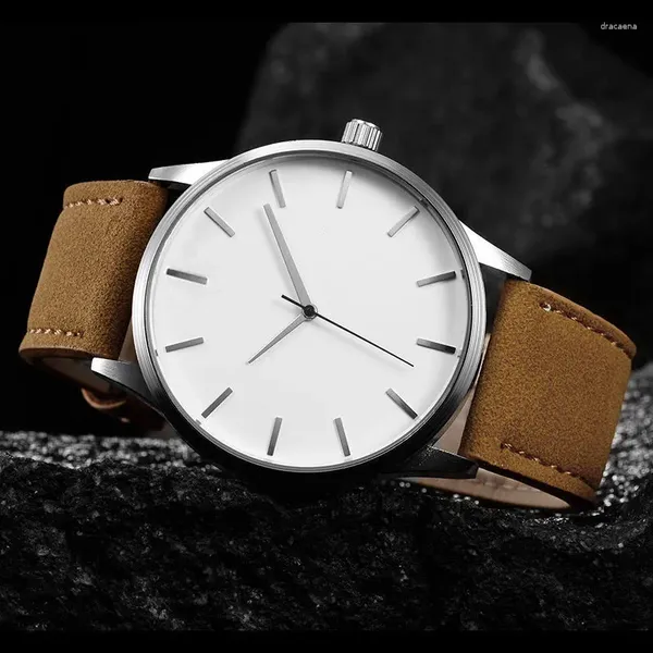 Relógios de pulso 2023 moda simples homens relógios pulseira de couro marrom quartzo militar exército esportes sem marca reloj hombre