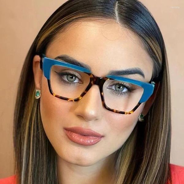 Солнцезащитные очки кошачий глаз красочные женские очки в оправе модные многоугольные прозрачные анти-синие легкие очки мужские оптические леопардовые