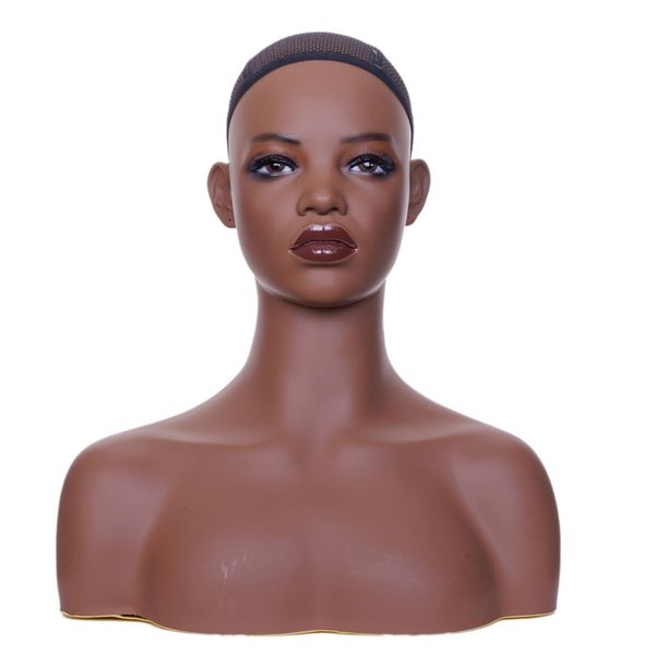 USA Lager Kostenloser Versand Perückenständer Schönheit Afrikanischer Schaufensterpuppenkopf zur Herstellung von Perückenhut Display Kosmetikpuppenkopf Weiblicher Puppenkopf