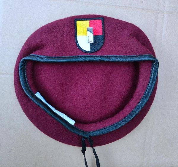 Berretti US Army 3° Gruppo Forze Speciali Aviotrasportate Lana Berretto Rosso Violaceo PRIMO TENENTE UFFICIALE GRADO INSEGNE Cappello Rievocazione storica