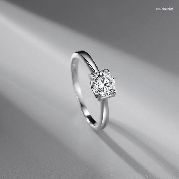 Anéis de casamento cor prata banhado a platina simulação moissanite zircon anel casal luz luxo proposta jóias presente de aniversário