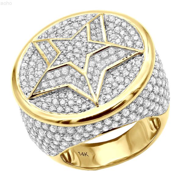 Medboo joias da moda 14k ouro amarelo 8.00 total ctw vvs moissanite estrela anel de diamante hip hop joias anel de declaração para homens