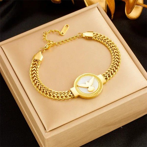 Link pulseiras 316l aço inoxidável metal versátil mundo da paz redonda marca sol impressão corrente pulseira feminina