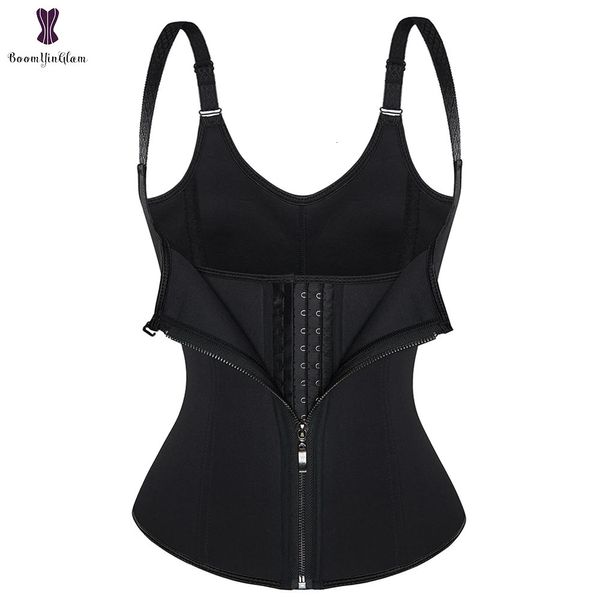 Cintura barriga shaper alças ajustáveis zíper frontal e ganchos neoprene aço desossado trainer espartilho colete shapewear plus size 604 231025