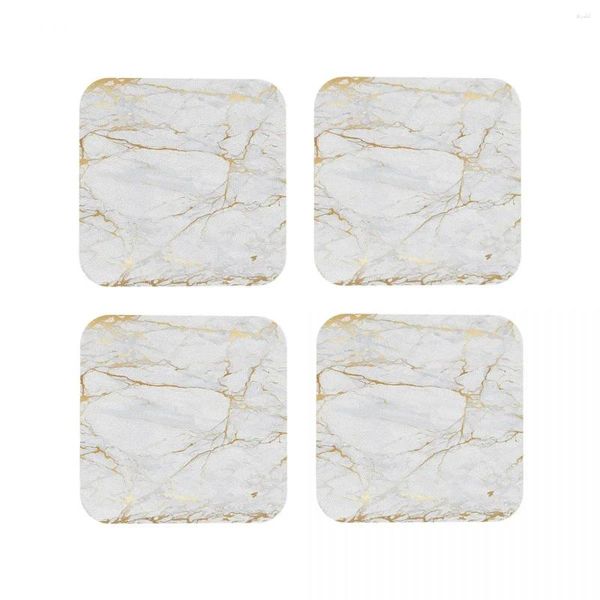 Tapetes de mesa de mármore branco e dourado, porta-copos de couro para café, caneca, acessórios de decoração, almofadas para casa, cozinha e jantar