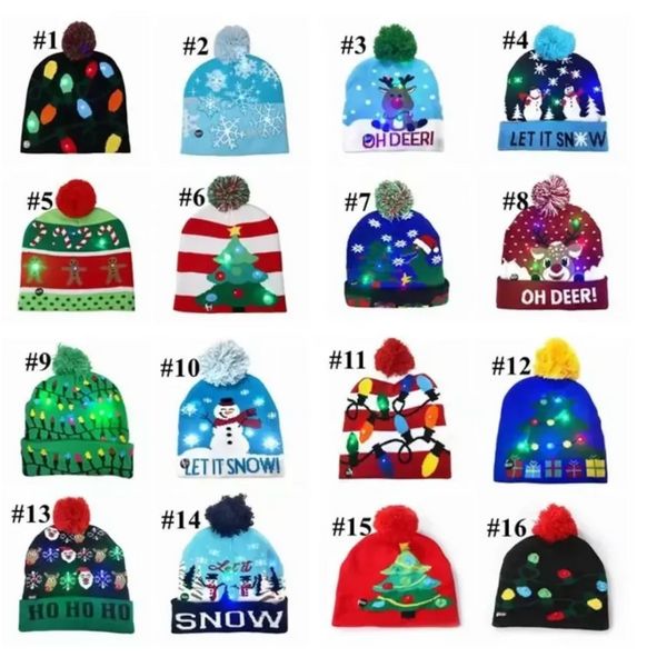 LED Noel Şapkaları Çocuk Bebek Anneler Kış Sıcak Örme Beanies Santa Elk Aydınlatma Tığ işi kapaklar C370